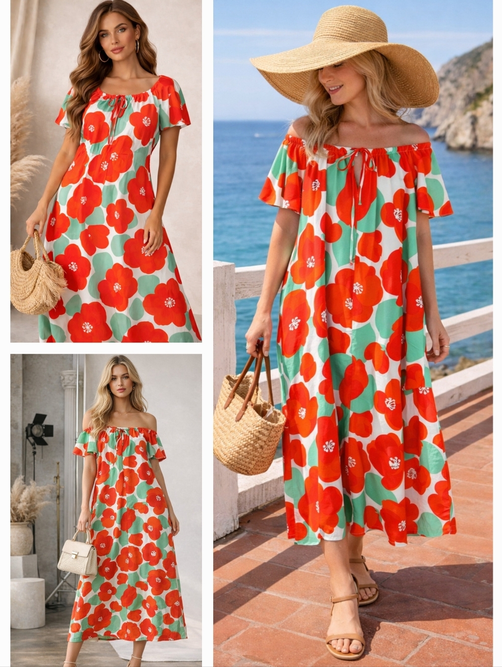 Vintage STELLA FAGIN Floral COTTON Beach Retro MAXI Summer DRESS Women's M 2XL